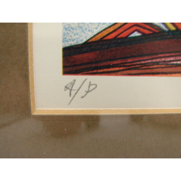 Southwest Pueblo Landscape Framed Art Modernist Signed Greg Kyle 1983 Vintage - Picture 4 of 12